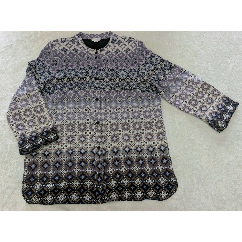 Rebecca Malone Large Women's Top Semi Sheer Lined Button-Down Front 3/4 Sleeves